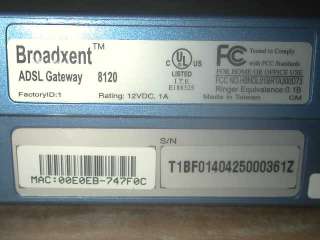 Broadxent Britepoint 8120 ADSL DSL Gateway Modem / 4 Port Router 