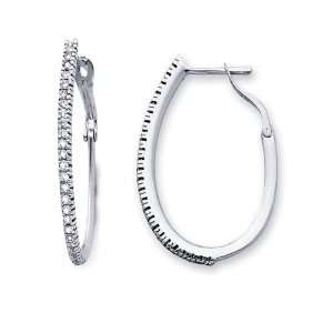  Long Hoop Diamond Earrings 14k White Gold U Shape Large (1 