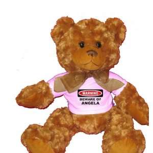   Beware of Angela Plush Teddy Bear with WHITE T Shirt: Toys & Games
