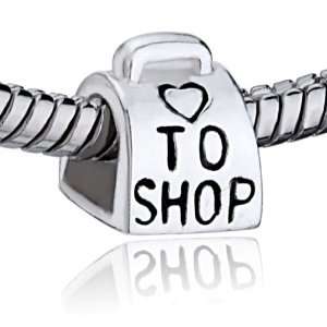 Love To Shop Bag Handbag Heart Bead Charms 925 Sterling Silver Jewelry 