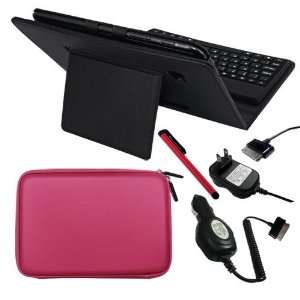  Premium Black Leather Case With Bluetooth Keyboard + Red 
