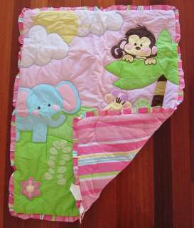 ANIMAL FRIENDS Baby Girl Pink Cot Quilt + Appliques ***BRAND NEW 