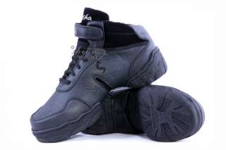 TOP Modern Jazz Hip Hop Dance Shoes Sneakers Black Leather NEW  High 