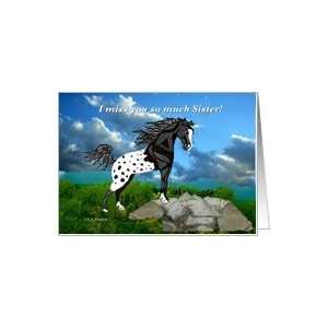  Black Appaloosa Horse Miss You Sister Card Health 
