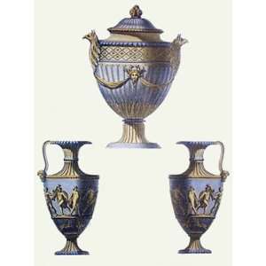  Vases   Pl. III Blue Etching , Classical Design Engraving 