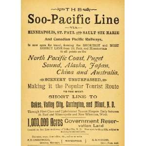  1893 Ad Soo Pacific Line Railroad Route Homestead Land 