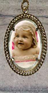 Vtg VICTORIAN BABY GIRL photo Altered Art Oval Frame Ornament Pendant 