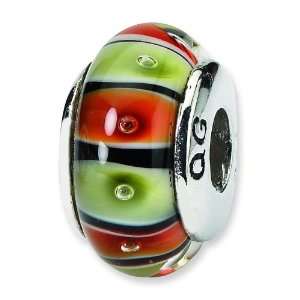   Silver Orange, Red & Lt Green Glass Bead Arts, Crafts & Sewing