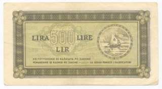 YUGOSLAVIA ITALY 500 Lir Lire Lira 1945 VF+ *PR 7 * ISTRIA,FIUME 