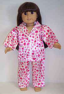 PINK HEART SATIN 2 PC PAJAMAS *** DOLL CLOTHES FITS AMERICAN GIRL 