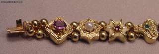 14k Slide Bracelet Amethysts Rubies Emeralds Pearls  