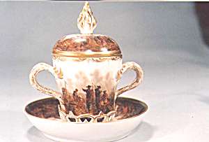 Rare Dresden Covered Trembleuse Cup and Saucer Harbor  