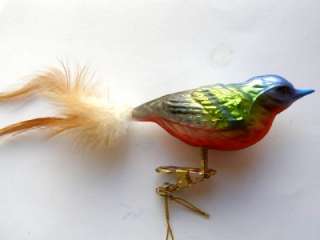 PAINTED BUNTING CLIP ON BIRD GERMAN GLASS ORNAMENT  