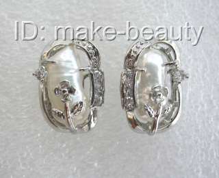   big 19mm baroque white freshwater cultured pearl earrings  