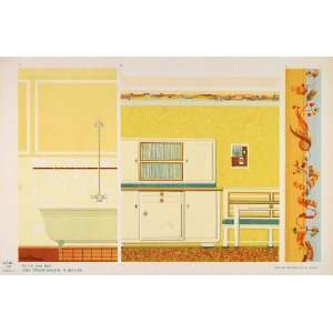  1932 Art Deco Kitchen Bathroom Bathtub Wallpaper Print 