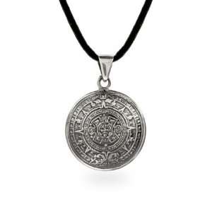 Sterling Silver Aztec Calendar Pendant Length 24 inches (Lengths 16 