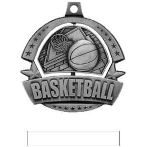   Awards Spinner Basketball Medals M 720B SILVER MEDAL/WHITE RIBBON 2.25