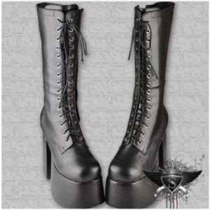  Black Punk Warm Thick Tall High Heel Boots Shoes Fashion Lady  