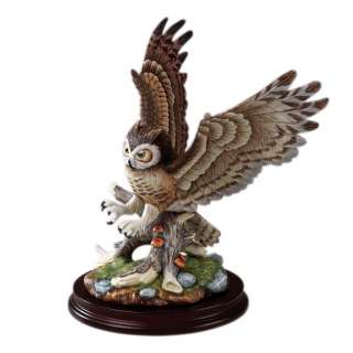 Andrea by Sadek Great Horned Owl Figurine on Wood Base  