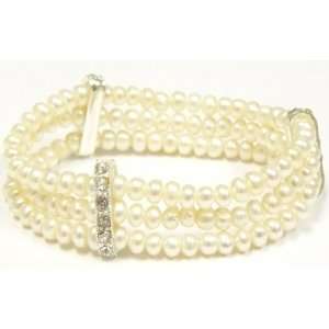  3 Strand White Pearl Bracelet 