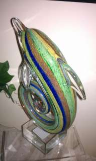 Very Unique Multicolor Murano Art Glass Dolphin Sculpture with Murano 