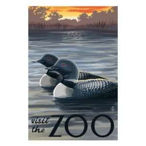  Visit the Zoo, Loons Scene Giclee Poster Print, 24x32 