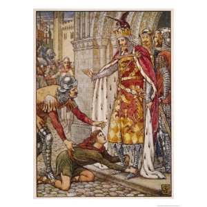 Owain Son of Morgan Le Fay Appeals to His Uncle King Arthur Giclee 
