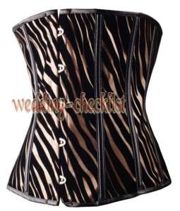 Gold/BLK Zebra Faux Leather CORSET Underbust Bustier L  