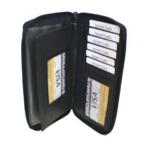  Genuine Leather Zipper Wallet And Checkbook Cover Black 