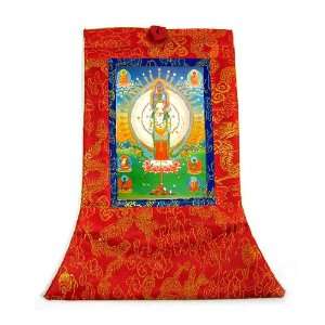  AVALOKITESHVARA w/ Buddha Retinue ~ Mini Tibetan Thangka 