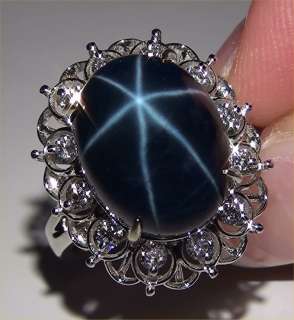 Estate Vintage 18.49 ct Natural Blue Star Sapphire Diamond Ring 14k 