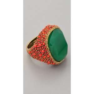Kenneth Jay Lane Coral & Jade Cocktail Ring