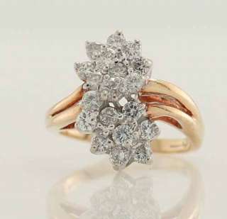 14k Yellow Gold 1ct Round Brilliant Cut Diamond Cluster Cocktail Ring 