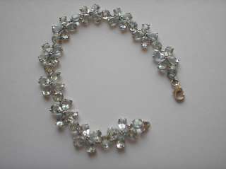   White Gold Aquamarine Flower Gems Bracelet 7.5 Inches Natural Gemstone
