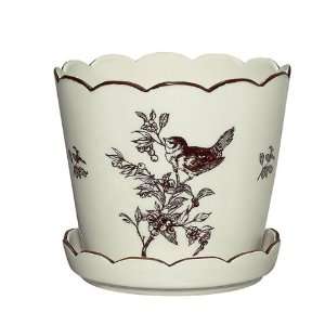  Andrea by Sadek Large Cream Pot Planter SCR Brown Bird 