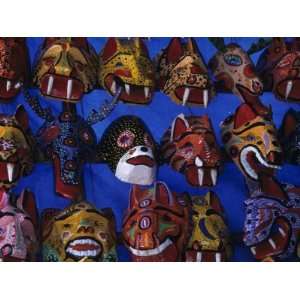 Display of Colorful Painted Masks, Chichiastenango, Guatemala Premium 