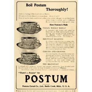  1909 Ad Postum Cereal Co. Roasted Grain Beverage Drink 