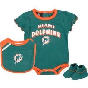  Miami Dolphins Girls Team Color Creeper, Bib, Booties 6 9 