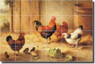Hunt Roosters Chickens Art Decor Ceramic Tile Mural  