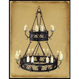 CH2021M  WROUGHT IRON TWO TIER 24 LIGHT CHANDELIER  