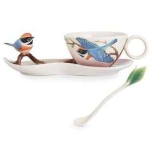  Black Throated Passerine Bird Cup Saucer & Spoon Set