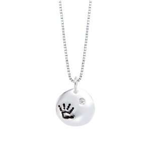   Silver Cubic Zirconia Baby Hand Print Pendant Necklace Jewelry