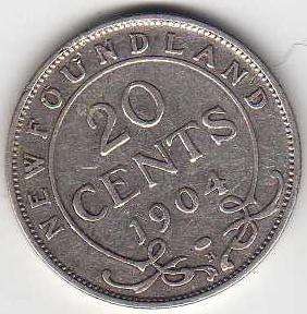 1904H Newfoundland Silver Twenty Cent BETTER GRADE KEY  