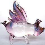 Pig Wings Flying Figurine Purple Pink Gold Blown Glass  