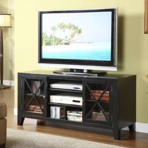 Powell Black Painted X Front Distressed 52 Inch TV Stand  