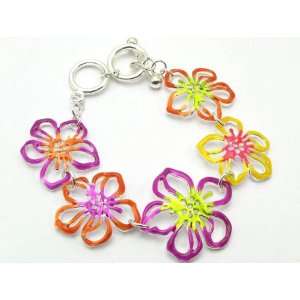   : True Colorful Tropical Flower Linked Bracelet Silver Tone: Jewelry