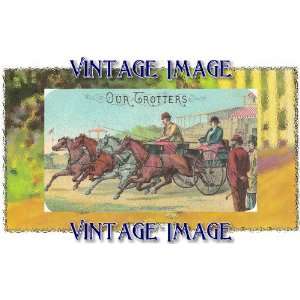   Art Greetings Card Horses Our Trotters Vintage Image