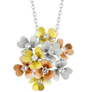   Bouquet Pendant with Round Clear CZ in the Center of Each in Tritone