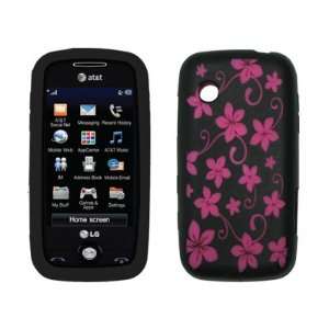 : LG Prime GS390   Premium Hot Pink and Black Hawaiian Flowers Design 