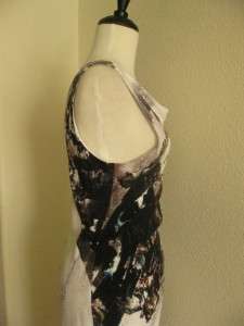   Lang Carrion Print Sleeveless Cowl Neck Panel Asymmetrical Dress $520